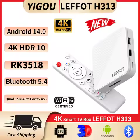 LEFFOT H313 Android 14.0 Smart TV Box Quad Core A53 Wifi6 4K Media Player 2GB 16GB Google Player Roc