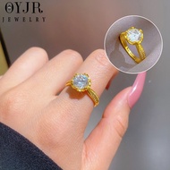 Nhẫn nữ titan chống gỉ vàng 18k trang sức kim cương sang trọng OYJR