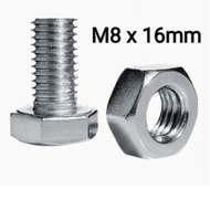 Skru Rak Besi Lubang (M8 x 16mm) / Hexagon Screw Bolts and Nuts for Slotted Angle Bar