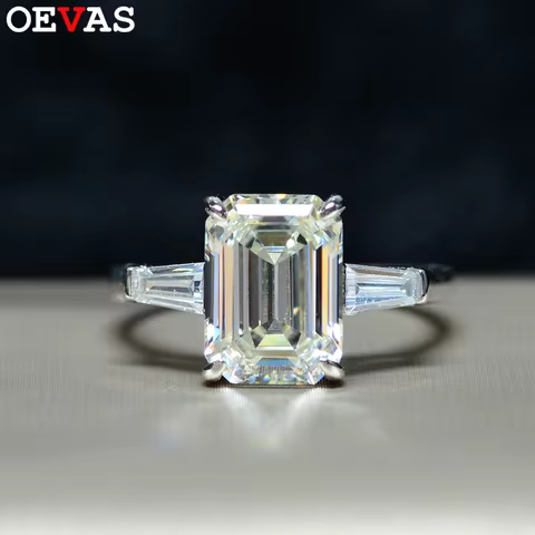 OEVAS 8*11mm 4.5ct Emerald Cut Moissanite Rings S925 Silver 18K gold plated For Women Lab Diamond We
