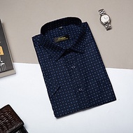 Áo Sơ Mi Nam Công Sở Trung Niên Ngắn Tay Xanh Tím Than Vải Cotton Họa Tiết Hoa Nhí  thương hiệu Anto