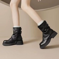 D0917 Sweet Short Tube 35-43 Size Fashion Boots Large Size Women's Shoes Ladd Short Boots Solid Colo