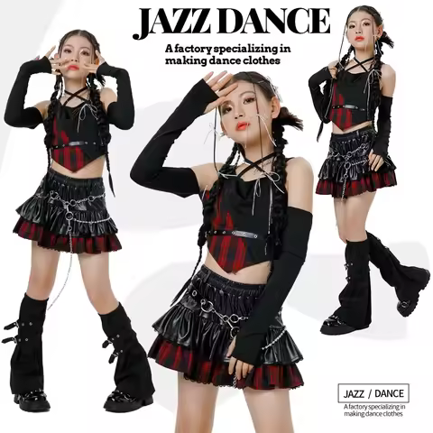 New Kids Jazz Dance Costumes K POP Dancing Competition Set Girl's Y2K Hip Hop Street Dance School Te