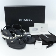 Chanel 香奈兒 經典珍珠裝飾 羊皮 低跟涼鞋