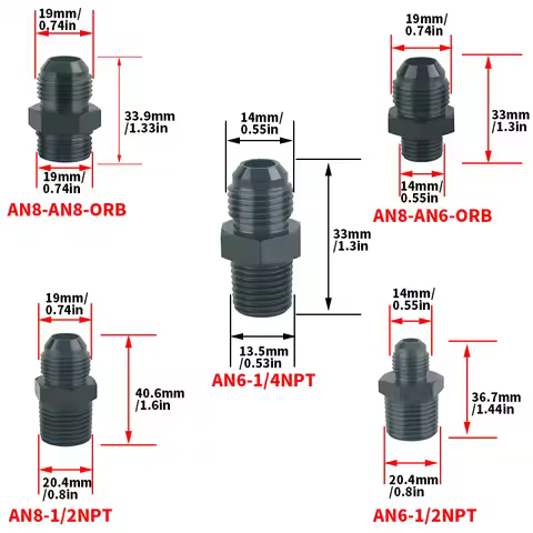 Aluminum Straight Fuel Hose Adapter Pipe Thread Fitting AN6 AN8 To 1/4NPT 1/2NPT AN6-ORB AN8-ORB