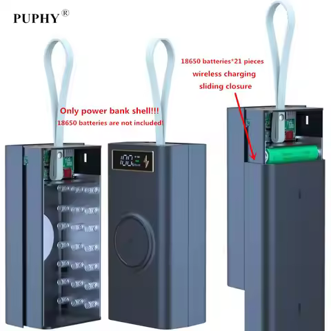 DIY Big-capacity Power Bank Shell 5V 9V 12V 5A USB QC4.0 PD 22.55W Super-Charge VOOC Wireless Charge