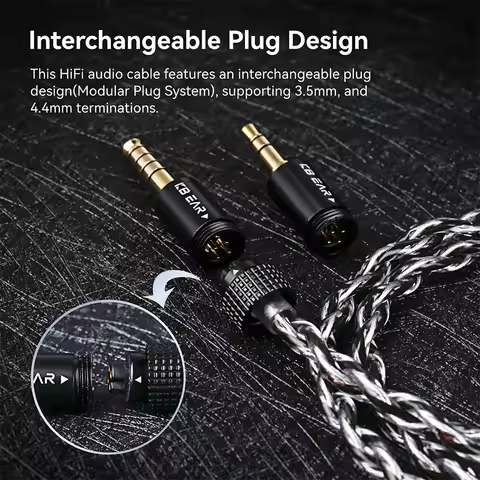 KBEAR P34 2-Core OFC Silver-Plated HiFi Earphone Upgrade Cable 0.78mm 2PIN Interchangeable 3.5/4.4mm