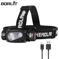BORUiT LED Sensor Headlamp USB Type C Rechargeable Headlight with Magnet