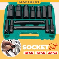 10PCS/15PCS/20PCS 1/2" Impact Black Deep Socket Box Set Tool Set 8-32MM