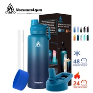Vacuum Aqua (12oz 22oz 32oz 40oz) Flask With 2 Lid Wide Mouth Tumbler Hot And Cold Stainless Steel