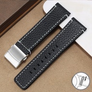 สายนาฬิกาหนังแท้ Qianzhi สำหรับผู้ชายและผู้หญิง พร้อมหัวเข็มขัดพับได้ สายนาฬิกาแฟชั่น เหมาะกับ Omega