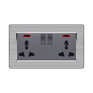 KAMANNI 220V Gray Wall Key Switch Panel 13amp Universal 3/6 Pin Plug Socket with USB Suiz on Off Lam