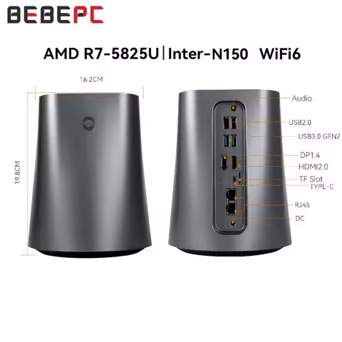 BEBEPC NAS Mini PC Barebone Kit with AMD R7 5285U/N100/N150 DDR4 M.2 NVME 2280 WiFi6 Linux Support, 