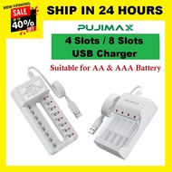 Pujimax USB 4 Slots 8 Slots AA AAA Rechargeable Battery Charger Authentic Imported USB Battery Charg