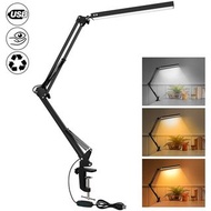 LED Desk Lamp with Clamp 10W Swing Arm Desk Lamp Eye-Caring Dimmable Desk Light with 10 Brightness Level, 3 Lig