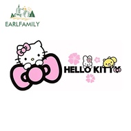 EARLFAMILY 13cm x 5.9cm Hello Kitty Car Sticker Motorcycle Rearview Mirror Waterproof Funny Vinyl Decals Fashionable Creative Decoration