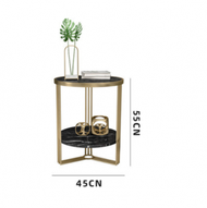 文記 - 大理石岩板雙層圓桌茶几（金架+黑色大理石，45*55cm)#M292004126