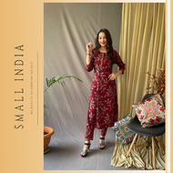{**ส่งฟรี**} SMALL INDIA 🌺 Fresh Arrival Rayon Kurti Set ชุดเซ็ทเสื้อกางเกง 🌺 Women Maroon Kurti Set
