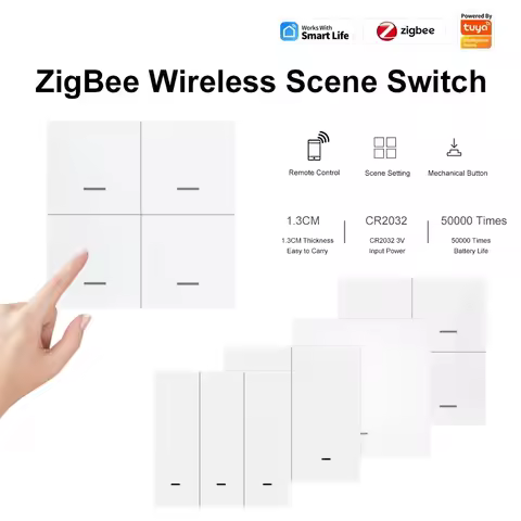 Tuya Zigbee Scene Switch Zigbee Wall Switch Wireless Scene Switch Smart Light Switch Push Button Con