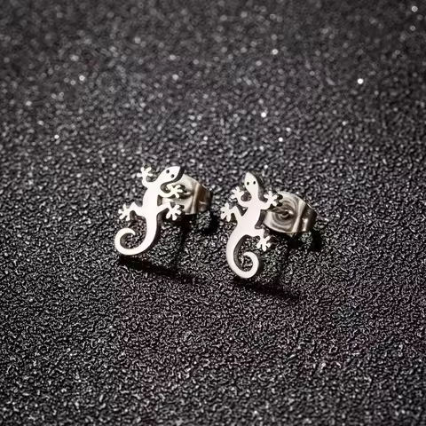 1 Pair Stainless Steel Lizard Stud Earrings Fashion Gecko Cocktail Earrings Women Wedding Jewelry