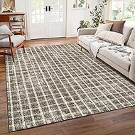 COZYLOOM Washable Rug 9x12 Area Rug for Living Room Modern Bedroom Rug Plaid Brown Rugs Large Area R