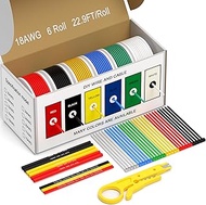 18 AWG Wire Stranded Solid Core Hook-Up Flexible Wires, 6 Colors Each Roll 22.9ft/7M PVC Tinned Copp