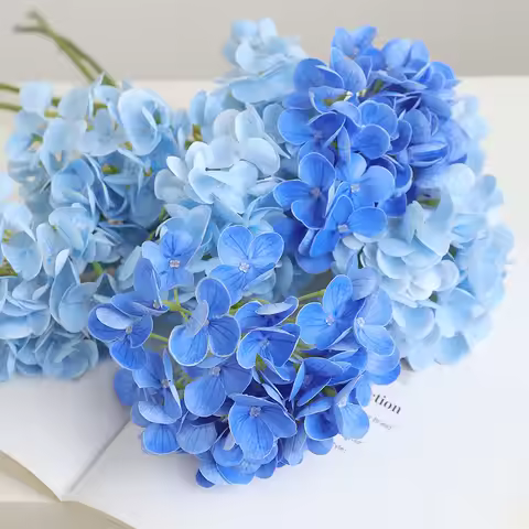 5Pcs Faux 2 Head Latex Hydrangea Real Touch Artificial Flowers Wedding Decor Flower Arrangement Brid