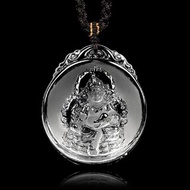 【正佳珠寶】白水晶 頂級超淨透 黃財神圓牌 44g 白水晶吊墜