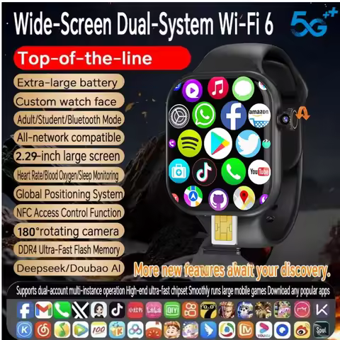 VP29 Smartwatch 2.29inch Amoled Android 10.0 5G LTE Smart Watch With 180° Rotary Camera NFC health m