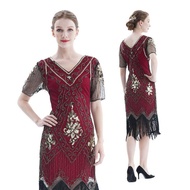 1920s Vintage Sequined Dress Gatsby Fringed Flapper Dress Roaring 20s Party Dress