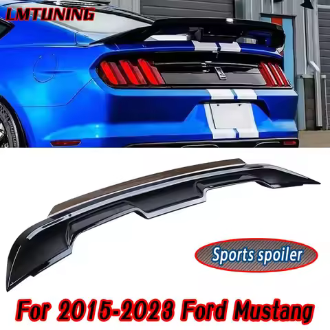 For 2015-2023 Ford Mustang Glossy Black Spoiler W/ Smoke Gurney Flap Wicker Bill Rear Boot Trunk Lip