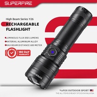 Superfire Y26 Lampu Suluh Led Jarak Juah 600 meter Rechargeable Led Flashlight 4 Light Modes Ultra B