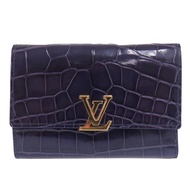 Like new Louis Vuitton Capucines Compact Alligator Navy Tri-fold Wallet LV 0334 [Pre-owned] LOUIS VU