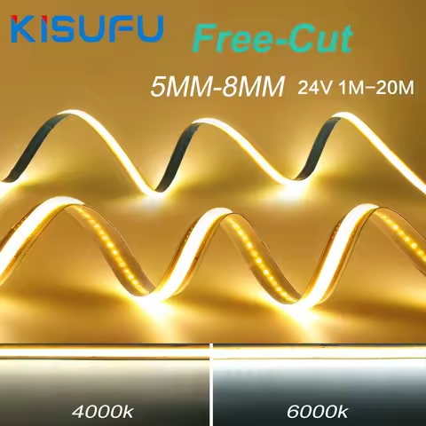 5mm 8mm PCB COB LED Strip Free Cut 12V 24V 400LEDs/M High Density Flexible Adhesive Tape 3000k 4500k