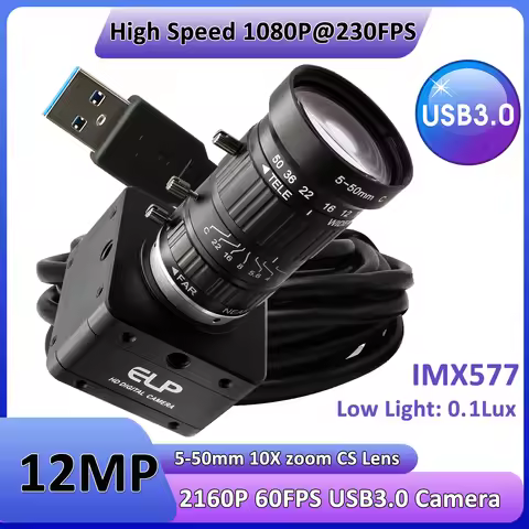ELP High Speed 1080P/230fps USB 3.0 Camera Manual 10X Zoom Webcam 4K/60fps 12MP/30fps IMX577 Mini In