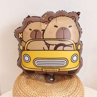 Cute Docile Capybara 20 inches Yellow car Happy birthday party decorations aluminum foil balloon