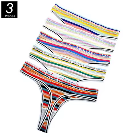 3 Pcs/Pack Stripe Cotton Thong Women Pack Sports Ladies Seamless Underwear Colorful G-string Girls T