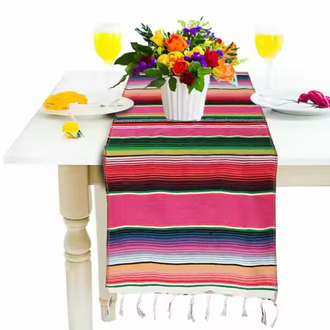 35*210cm Mexican Style Rainbow Striped Table Runner Tablecloth Rustic Wedding Party Banquet Decorati