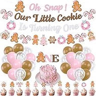 K KUMEED Pink Gingerbread First Birthday Decorations,Oh Snap!Our Little Cookie Is Turning One Banner
