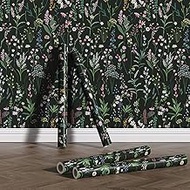 WISEAL Floral Peel and Stick Wallpaper Vintage Colourful Flower Vinyl Wallpaper for Kitchen Cabinet Furniture Bedroom Bathroom Home Wall (Covers 28.4Sq Ft) Black