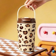 Coffee Cup Stainless Steel Glass Ceramic Coated Cold Storage Capacity 380ml. There Is A Tube. Handle