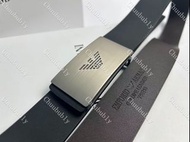 ✨全新💕EMPORIO ARMANI阿瑪尼男士皮帶 經典黑色頭層牛皮帶身銀色老鷹logo板扣