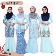 🔥RAYA 2021 Koleksi Baju Kurung Lace / Plain / Printed - Warna Baby Blue/ Biru Muda