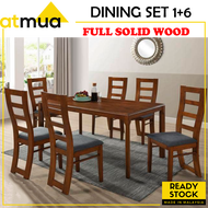 Atmua Furniture Herme Dining Set 6 Seater Meja Makan 1+6 Solid Wood Dining Set [Modern Design]