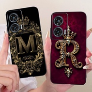 For Motorola Moto G96 / Edge 50 Fusion 5G Fashion Crown Initial Letter Couple Phone Casing Black Sil