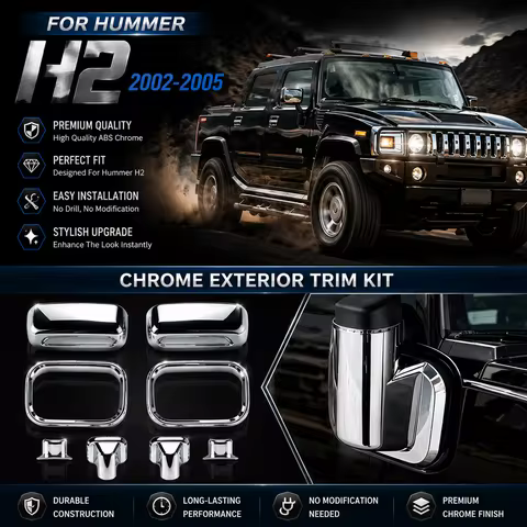 For Hummer H2 2002 2003 2004 2005 Chrome ABS Side View Mirror Shell Protect Cover Trim