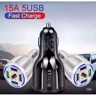 3 in 1 Car Charger + 5 USB Ports 15A + VOLT + Lighter