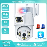 Hamrol V380 Pro Kamera PTZ WiFi 8MP Lensa Ganda Kamera IP Tahan Air Luar Ruangan Ai Deteksi Manusia 