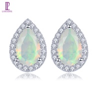 Lohaspie Jewelry Bông tai đính đá Opal tự nhiên nguyên chất 1 carat bạc nguyên chất 925 Bông tai đín