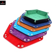 Foldable Dice Tray Box PU Leather Folding Hexagon Coin Square Tray Dice Game